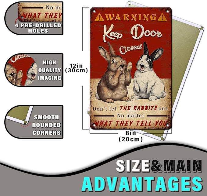 PEACHGARDEN Rabbit Vintage Metal Sign No Matter What the Rabbits Say Funny Wall Decor for Home Farmhouse Outdoor Yard Bar 8x12inch