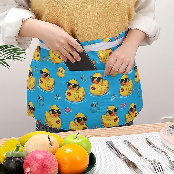 Server Apron with 3 Pockets Waist Waiter Waitress Half Apron Short Aprons