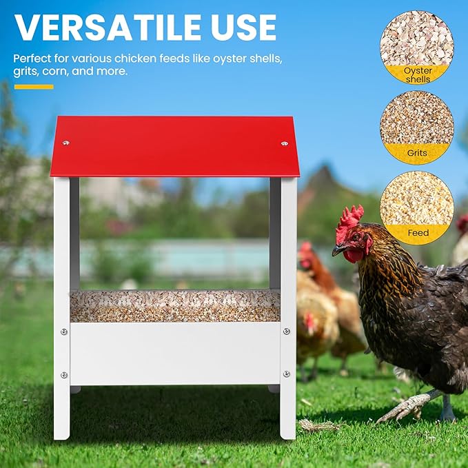 Metal Chicken Feeder with Weatherproof Lid Chicken Oyster Shell and Grit Feeder 10Lbs Poultry Feeding Trough for Hens, Ducks, Geese, Coop Accessories Supplies
