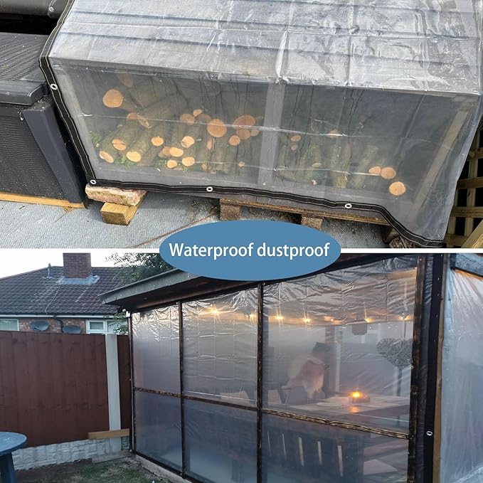 Clear Tarps Heavy Duty Waterproof 10x10 FT Heavy Duty Waterproof Transparent Vinyl Cover for Patio Furniture Greenhouse Porch Chicken Coop & Winter Window Enclosure