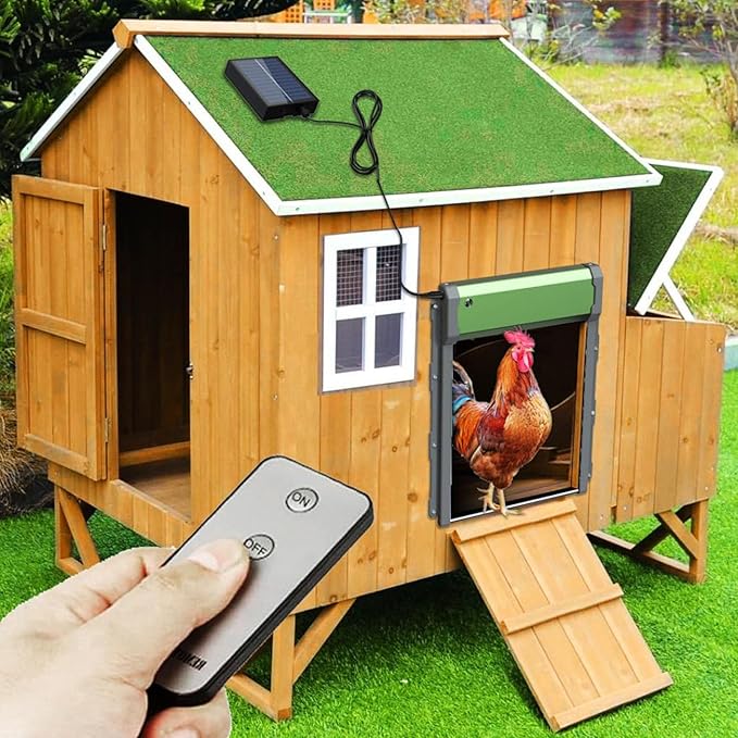 Pilipane Solar Powered Automatic Chicken Coop Door Opener IP67 Timer Light Sensor Remote Control Manual for Ducks Geese Chickens Poultry Aluminum PP Material 37x30cm