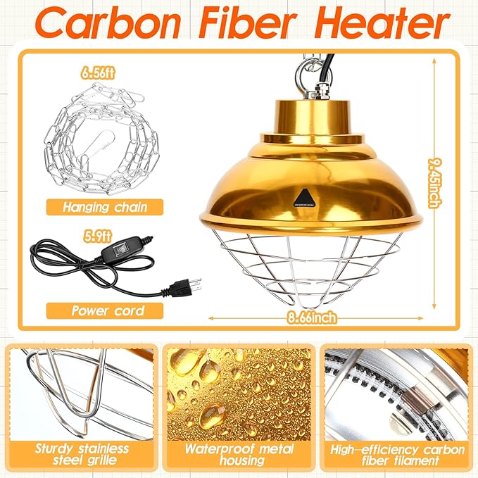 VIHOSE 2 Pcs 350 W Carbon Fiber Chicken Coop Brooder Heat Lamp, 160 W Radiant Heat Flat Panel Chicken Coop Heaters with Adjustable Temperature Controller, for Chick, Duck, Rabbit Dog and Poultry