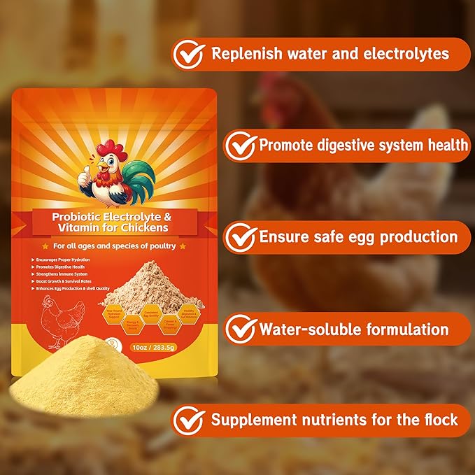 Probiotic + Electrolyte Powder for Chickens, Natural Hydration & Gut Support, Helps Digestive Health, Egg Production
