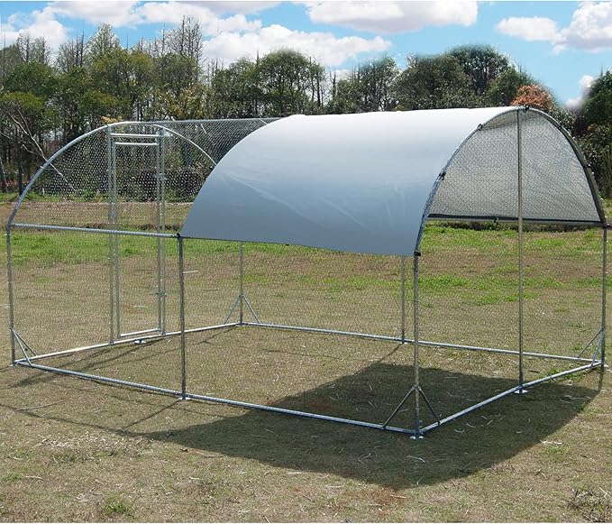 Large Metal Chicken Coop, Walk-in Poultry Cage Galvanized Hen Playpen House Dome Shaped Coop with Waterproof and Anti-Ultraviolet Cover and Lockable Door for Outdoor, Backyard Farm (12.5’ L x 9.2’ W)
