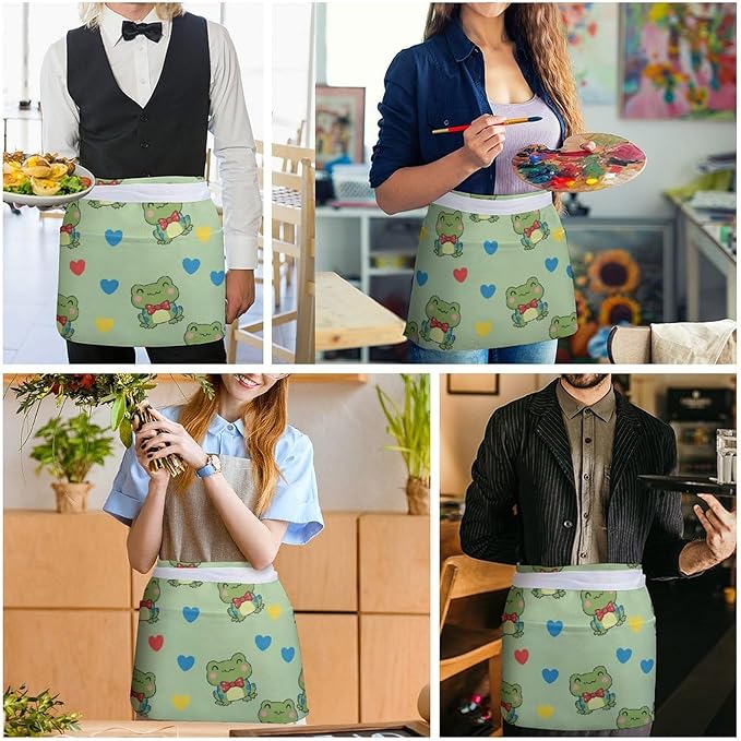 Server Waist Aprons Waitress Unisex Chef Works Half Apron with 3 Pockets
