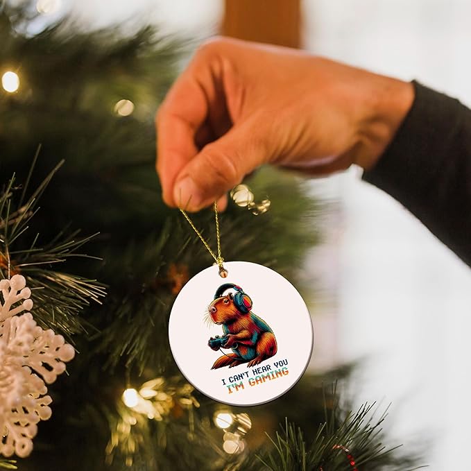 Gamer Ornament 2025 - Gaming Ornaments for Christmas Tree - Capybara Video Game Gifts for Gamers, Men, Teens, Kids - I Can't Hear You I'm Gaming Video Game Controller Ceramic Ornament