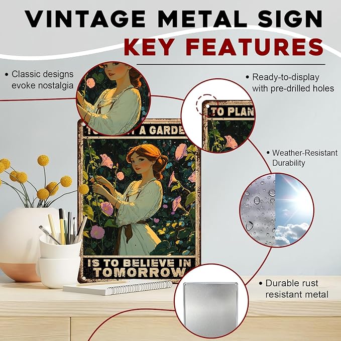 ARTWALLURE Vintage Garden Metal Sign Gardening Because Murder Is Wrong Retro Iron Painting Rustic Gardening Wall Decor for Woman and Plant Lover for Garden Shed Greenhouse 12x16inch