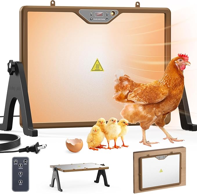 Chicken Coop Heater Brooder Plate, 180W Dual-Heating Chicken Heater Built-in Thermostat | Cycle Mode | Light, Remote Control Chick Heater for Coop, Adjustable Chicken Warmer for Poultry, UL-Compliant