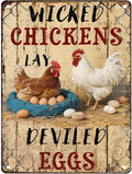 Rustic Metal Tin Sign Wicked Chickens Lay Deviled Eggs Poster Art Country Kitchen Wall Decor Outdoor & Indoor Farmhouse Sign Metal Plaque 8x12 Inch 12X16Inch