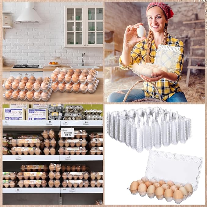 150 Pcs 18 Count Easter Egg Cartons Bulk 3 x 6 Plastic Clear Eggs Empty Tray Reusable Secure Blank Egg Cartons for Family Farm Business Market Display Home Refrigerator Storage