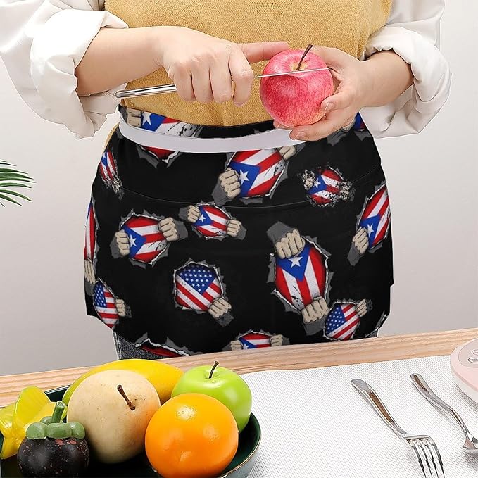 Server Waist Aprons Waitress Unisex Chef Works Half Apron with 3 Pockets