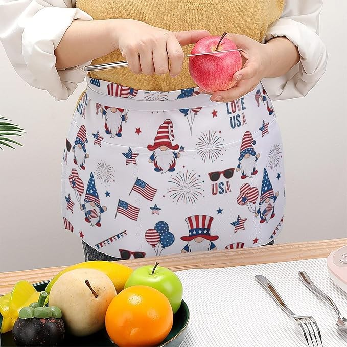 Unisex Chef Waiter Apron Waist Half Short Serving Aprons with 3 Pockets