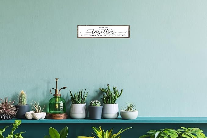CSWLJS Rustic Metal Tin Signs And So Together They Built A Life They Loved Kitchen Sign Wall Decor White Vintage Farmhouse Bar Decor For Home Pantry Dining Room Coffee Shop 4x16 In