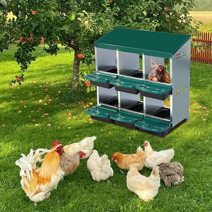 Wall-Mountable Galvanized Steel Chicken Nesting Boxes, 6/8Hole Metal Laying Box with Ventilated Design, Roll Away Egg Collection Tray, Weatherproof Hen Roosting Boxes for Coop