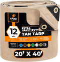 Heavy Duty Tan Poly Tarp 20' X 40' - Multipurpose Protective Cover - Durable, Waterproof, Weather Proof, Rip and Tear Resistant - Extra Thick 12 Mil Polyethylene - by Xpose Safety