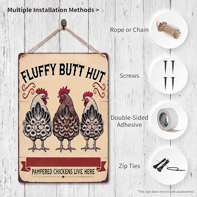 Funny Metal Chicken Sign, Tin Novelty Decor for Coop, Kitchen, Office, 8x12 Inch Farmhouse Humor, Gift for Poultry Farmers