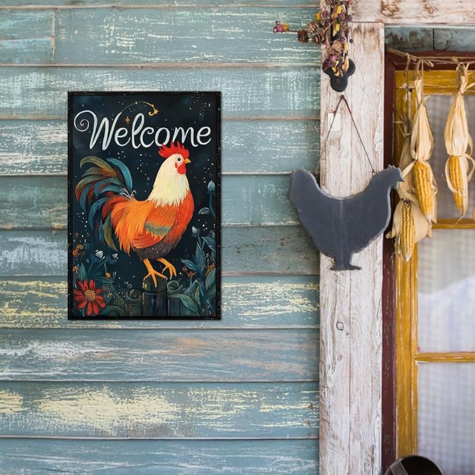 Vintage Funny Farm Metal Tin Signs Chicken Coop Sign Metal Tin Decor Chicken Coop Accessories for Home Farmhouse Kitchen Wall Decoration Chicken Lovers Gifts 8X12inch