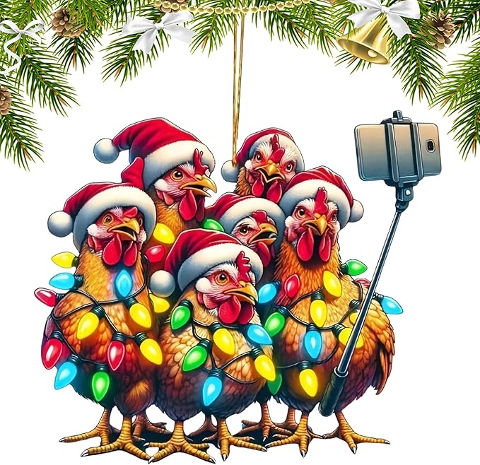 Funny Christmas Ornament 2025, Chicken Christmas Ornaments Acrylic Farm Christma Tree Decorations, Rustic Farmhouse Chicken Ornament Hanging Pendant, Men Friend Dad Xmas Ornaments Home Decor Gifts