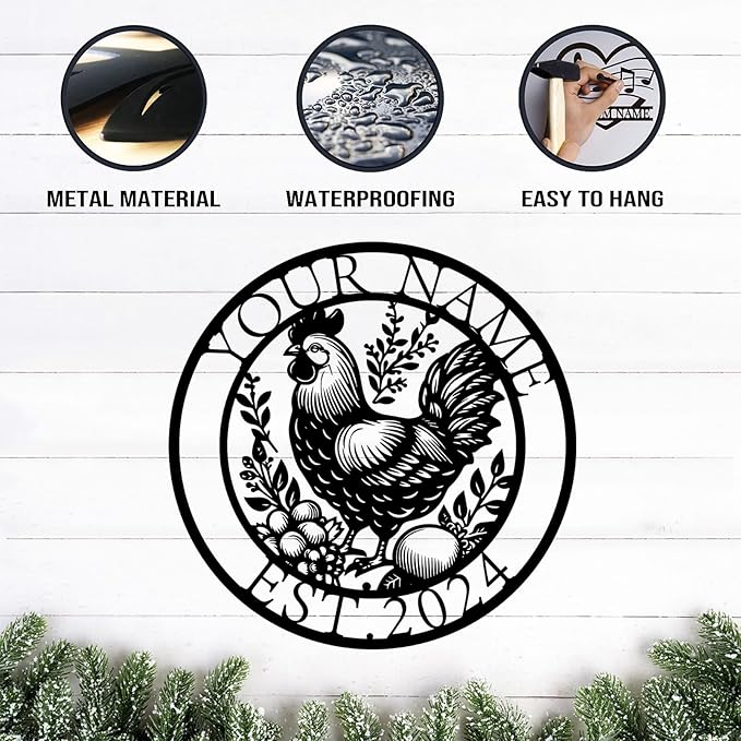 Personalized Chicken Coop Metal Sign,Custom Chicken Farm Metal Wall Art,Personalized Chicken MetalSign, Metal Chicken Farmhouse Sign,Hen House Sign, Funny Chicken Farm Decor (Style A)