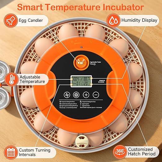 18 Egg Incubators for Hatching Eggs, Automatic Egg Turning and Humidity Control Incubator for Hatch Chicken Duck Quail Pigeon Pheasant Partridge Home Classroom Lab-