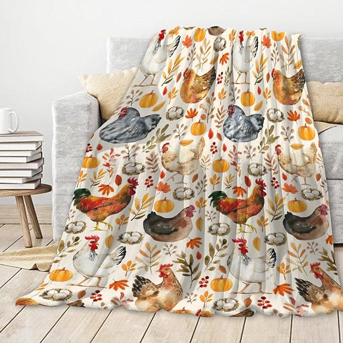 Chicken Gifts Blanket | Chickens Decor for Women & Men | Farmhouse Gifts for Lovers | Fall Decor for Couch/Bed/Living Room | 60"x80" Adult Blanket