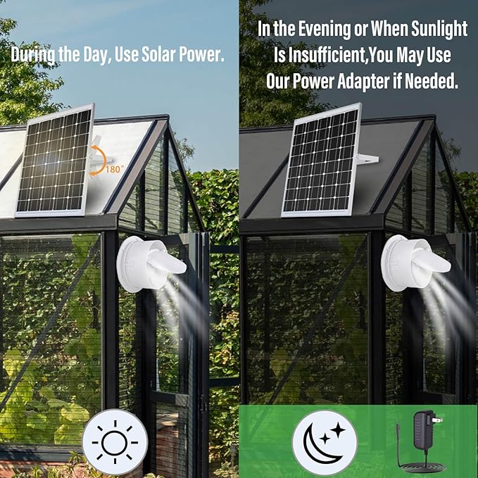 Solar Exhaust Fan, 25W Solar Panel 8'' High Speed with Bracket Solar Powered Fan, 2600 RPM Powerful Solar Fan for Chicken Coop, with an AC to DC Power Adapter for Greenhouse,Shed Attic