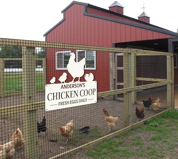 Personalized Chicken Coop Signs, Outdoor Chicken Coop Decor, Vintage Farmhouse Wall Decor, Custom Metal Name Sign for Farm Yard Garden Home, Gifts for Chicken Lovers Color02