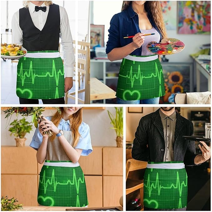 Unisex Chef Waiter Apron Waist Half Short Serving Aprons with 3 Pockets