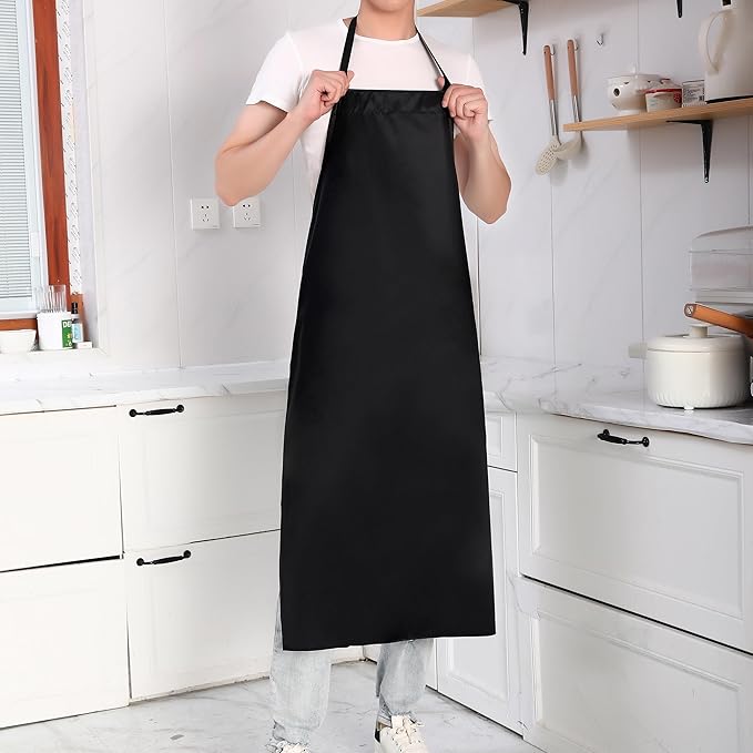2 Pack Extra Long Bib Apron Set, Waterproof and Durable, Large Size 43.3x28.7 Inch, Black PVC Vinyl Coated, Ideal for Dog Grooming, Dishwashing, Butcher, Labs, Carpentry Work and Workshops