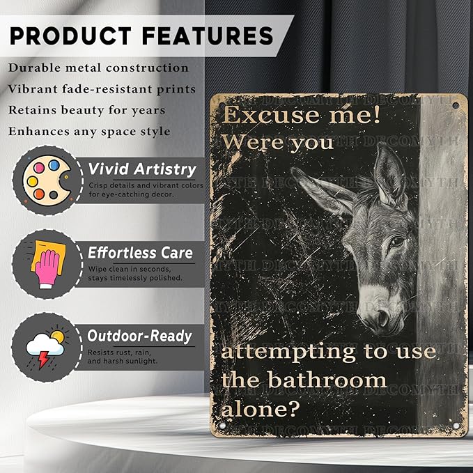 Vintage Donkey Metal Sign Excuse Me Funny Sign Wall Decor for Bathroom Retro Metal Sign Donkey Poster Home Decor 12 * 16inch