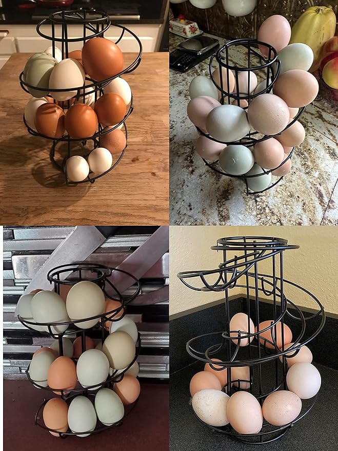Egg Skelter Deluxe Modern Spiraling Dispenser Rack - Freestanding Wire Chicken Egg Storage Organizer Display Holder Basket for Countertop Kitchen,Black