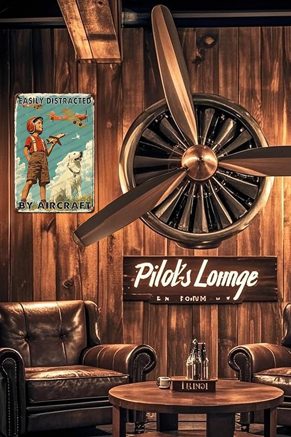 Airplane Decor Aviation Wall Art Vintage Airplane Metal Tin Sign Easily Distracted By Aircraft Retro Plane Poster For Home Bar Garage Man Cave 16x12 Inch