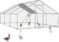 Large Metal Chicken Coop Run with Roosting Perch, Outdoor Waterproof & UV-Resistant Cover for Chickens, Ducks, Rabbits, and Hens in Yard or Farm Use Spire Roof (13.1'Wx19.7'Lx 6.5'H)