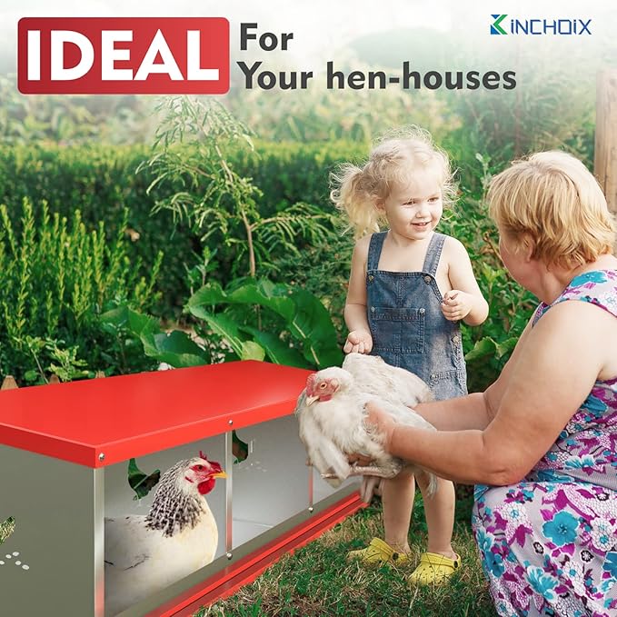 Chicken Nesting Boxes - 3 Compartment Metal Poultry Nest Box Wall Mount for Chickens, Hens, Ducks - Easy Egg Collection - Large Vented Holes Chicken Coop Equipment (3 Compartment)