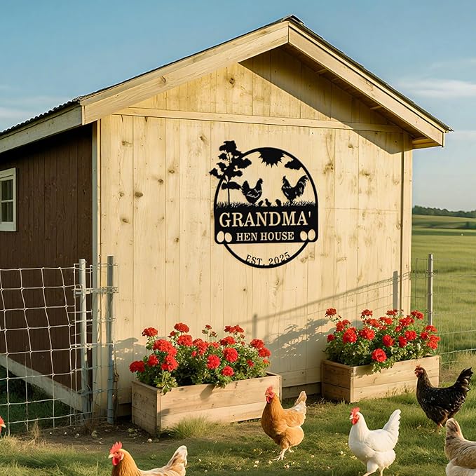 Personalized Chicken Coop Sign – Custom Metal Name Farm Sign, Outdoor Hen House Décor, Rustic Garden Lawn Plaque, Customizable Chicken Farm Sign with Name & Established Date, Unique Gift