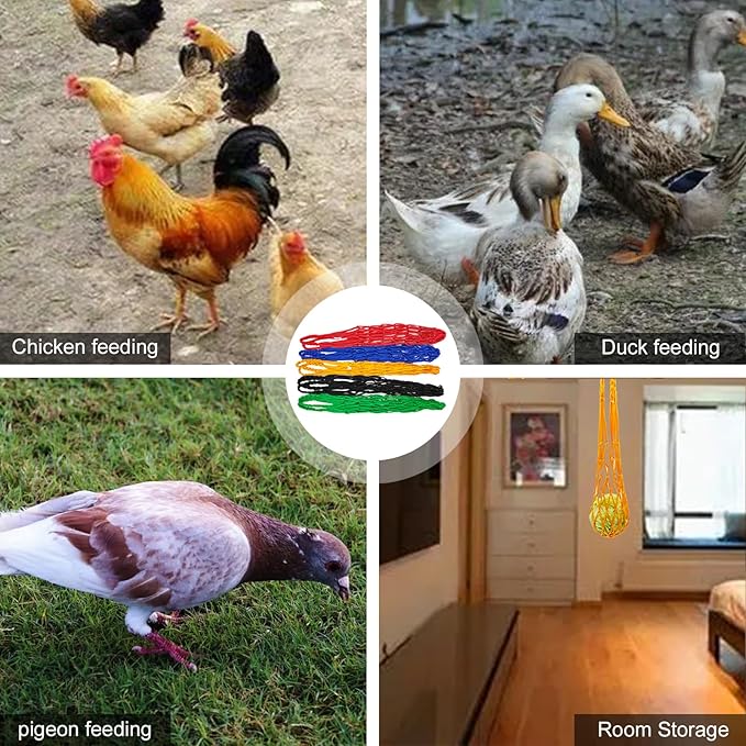Chicken Vegetable Fruit Hanging Feeder, 5Pcs Reusable Chicken Vegetable String Bag, Chicken Coop Toys, Poultry Feeding Tool for Hens,Duck,Goose