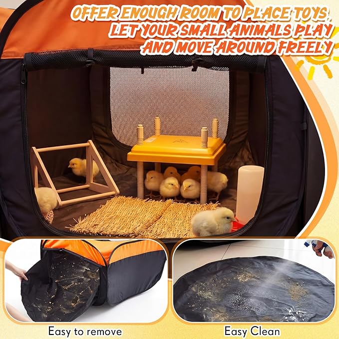 Brooder Box for Chick Starter Kit, 42 in Dual Door Chicken Brooder Pen/Playpen/Tent with 10×10 in Heating Plate, Nesting Pad, Chicks Feeder&Waterer, Chick Perch up to 15 Chicks, Duck, Quail