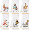 GROBRO7 Funny Kitchen Hand Towel - 6Pcs Retro Lady Cooking Dish Towels Soft Polyester Cleaning Dishcloth Home Dining Room Bath Vintage Style Decor Housewarming Gifts for Housewife Women Hostess