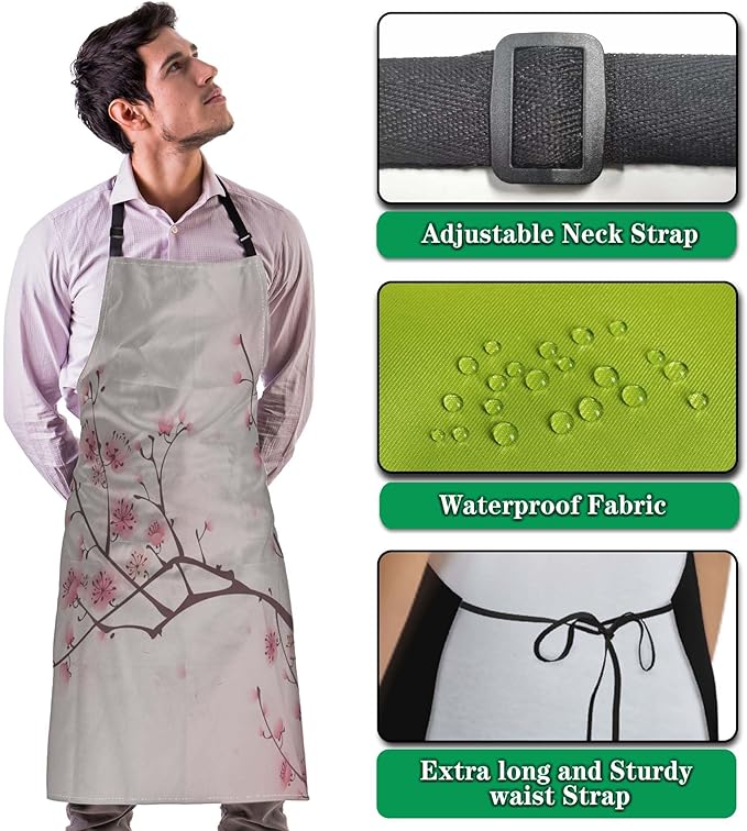 Kitchen Apron for Women Cherry Blossom Funny Aprons for Men for Cooking Restaurant BBQ Painting Crafting Gardening 27” (W) x 31” (H), Waterproof Aprons