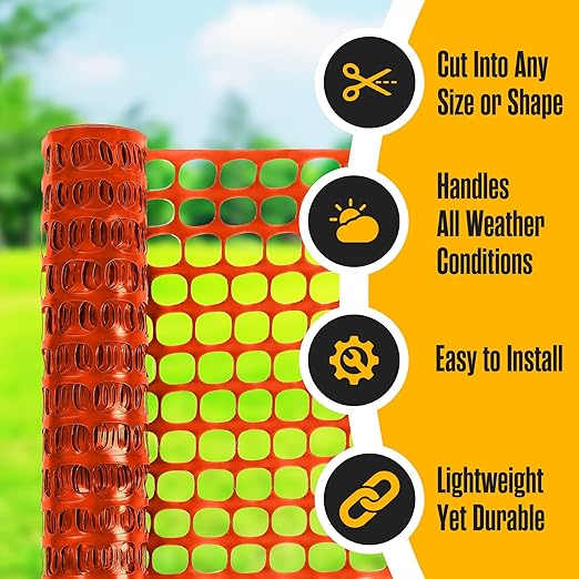 Houseables Plastic Mesh Fence, Construction Barrier Netting, Orange, 4'x100' Feet, 1 Roll, Garden Fencing, Fences Wrap, Above Ground, for Snow, Poultry, Chicken, Safety, Deer, Patio, Garden Netting