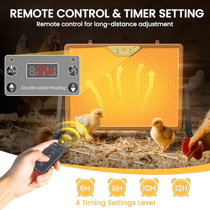 Chicken Coop Heater Brooder Plate, 180W Dual-Heating Chicken Heater Built-in Thermostat | Cycle Mode | Light, Remote Control Chick Heater for Coop, Adjustable Chicken Warmer for Poultry, UL-Compliant