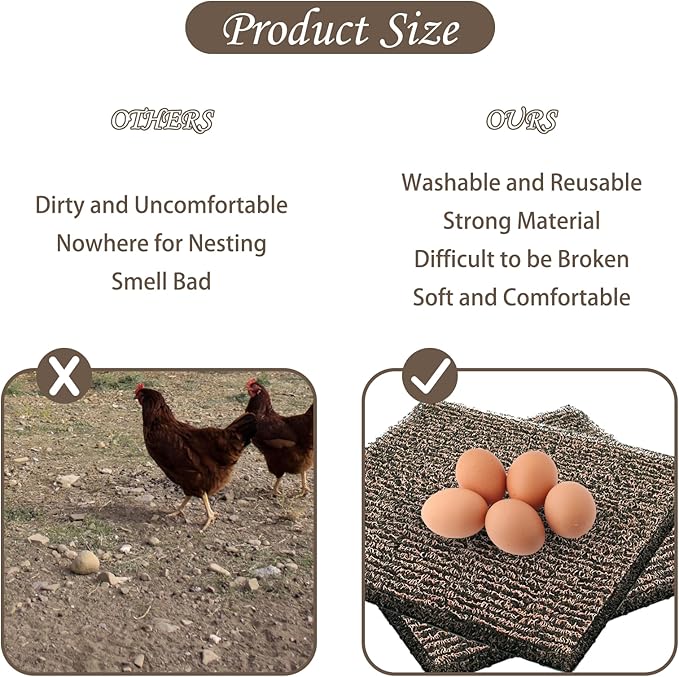 6 Pack Nesting Pads for Chicken Coop 12” x 12” Chicken Nesting Pads Washable Plastic Nesting Box Pads Chicken Coop Accessories for Chicken Hen Box Laying Eggs (Beige Brown)
