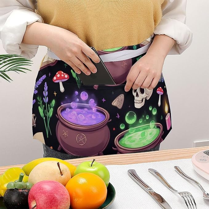 Unisex Apron for Cooking Server Waitress Half Waist Apron with 3 Pockets