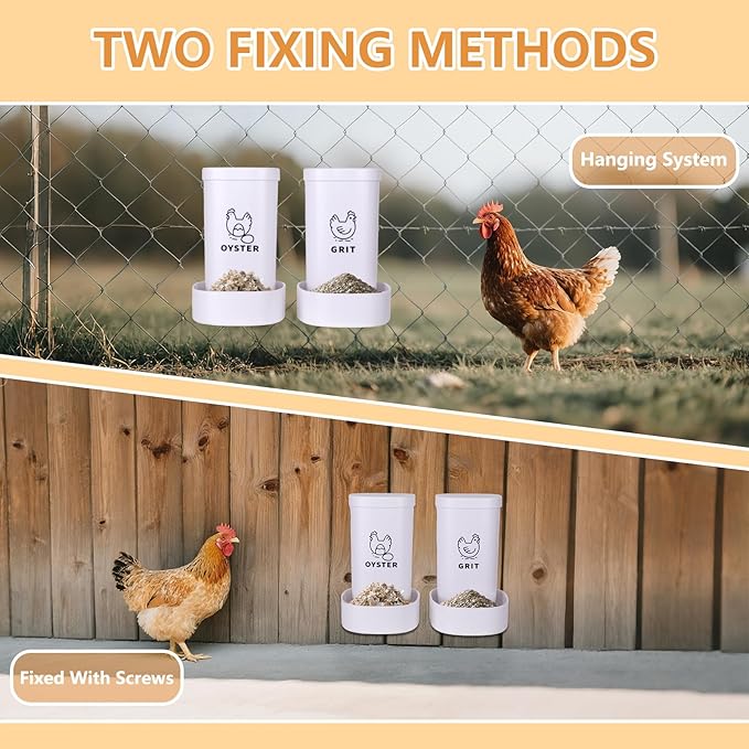 2-Pack Chicken Grit and Oyster Shell Feeder, No Waste Hanging Poultry Feeders for Outdoor Use, Plastic Chicken Feeder for Chickens, Hens, Chicks & Ducks