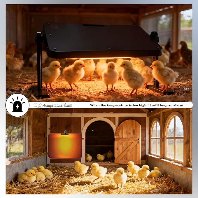 Chicken coop Heater,with Adjustable Temperature Remote Control and Timer,Adjustable Height and Angle Chicken Heater,86-185 Control Temp+12 Hour Timer,Ideal for Chicken Coops Poultry Heating,16"x12"