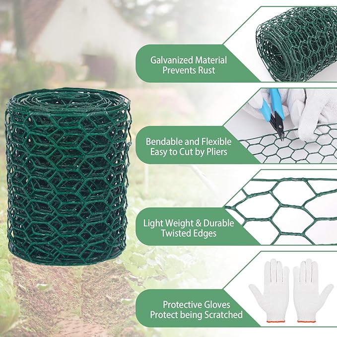 Floral Chicken Wire for Craft,4 x 118 Inch Lightweight Galvanized Hexagonal Chicken Wire Netting, 2mm Thickness Chicken Wire Fence for Garden Poultry, Chicken Wire Mesh with Gloves, Wire Ties, Plier