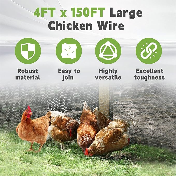 HOSTIC 4FTx150FT Chicken Wire Netting 2IN Mesh Galvanized Wire Hexagonal Fencing for Poultry Garden Fence Barrier