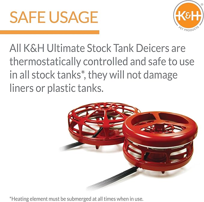 K&H Pet Products Stock Tank & Pond Heater, Ultimate Stock Tank Deicer w/ Cord Clip, Water Trough Heater for Horses, Cattle and Livestock, Full Cage, Floating, Submersible, Safety Listed - Red 500W