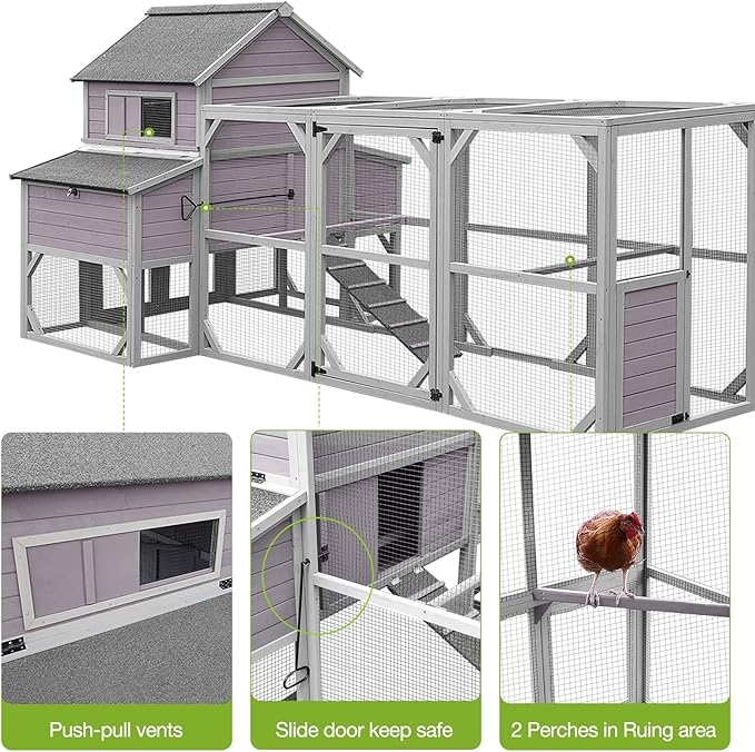 GUTINNEEN Large Chicken Coop 135" Chicken House with Run Wooden Hen House Poultry Cage with 6 Large Nesting Boxes,10-15 Chickens