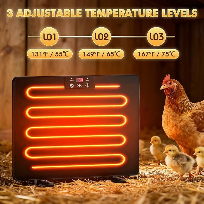 Smart Chicken Coop Heater, 200W Chicken Heater with Adjustable Temperature & Timer Controller, Radiant Heat Flat Panel Chicken Warmer Chicken Coop Heaters Inside for Winter Chicks Poultry Pet